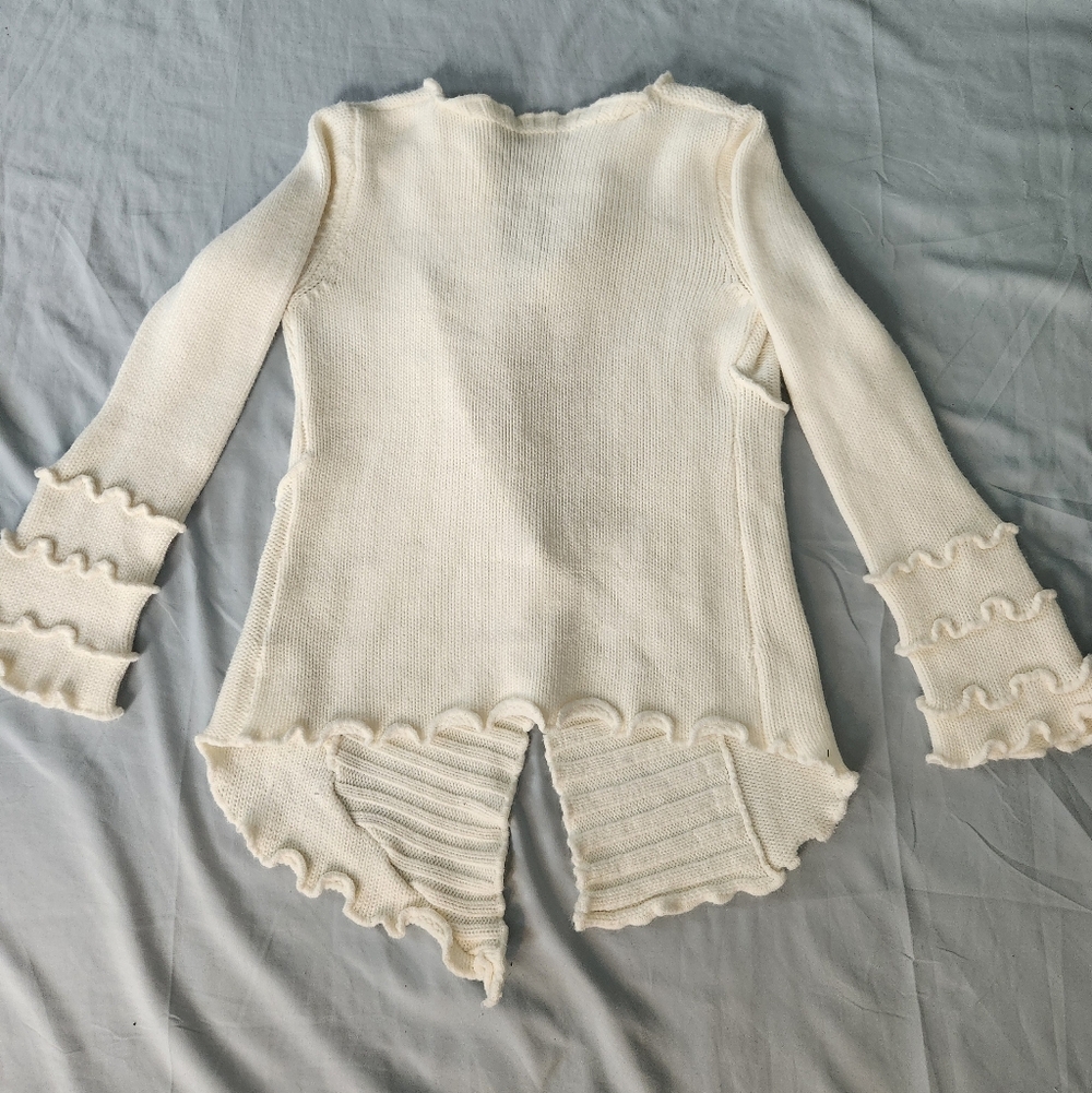 Boston Proper Cream Ruffled Cardigan - Picture 4 of 5